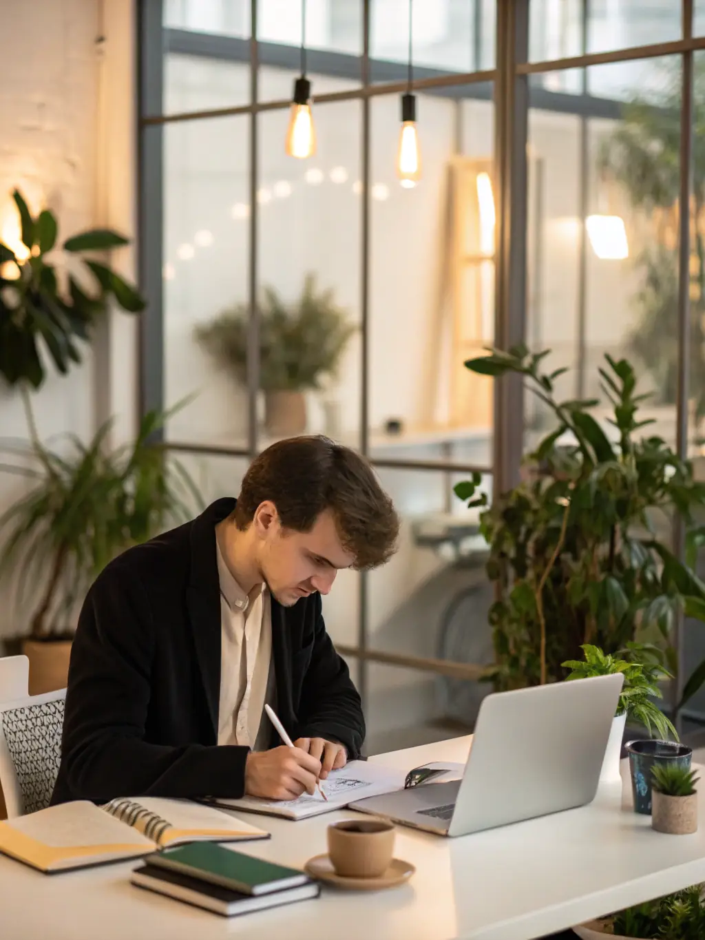 An office worker sitting at a desk, typing on a computer, representing workers' compensation coverage for office environments.