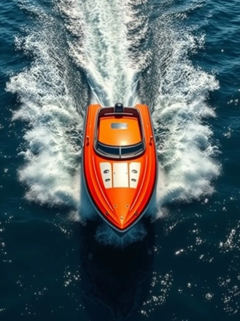 A vibrant image of a speedboat cruising across a clear blue lake on a sunny day, emphasizing the thrill and enjoyment of boating, for Rivera Insurance Agency's website.