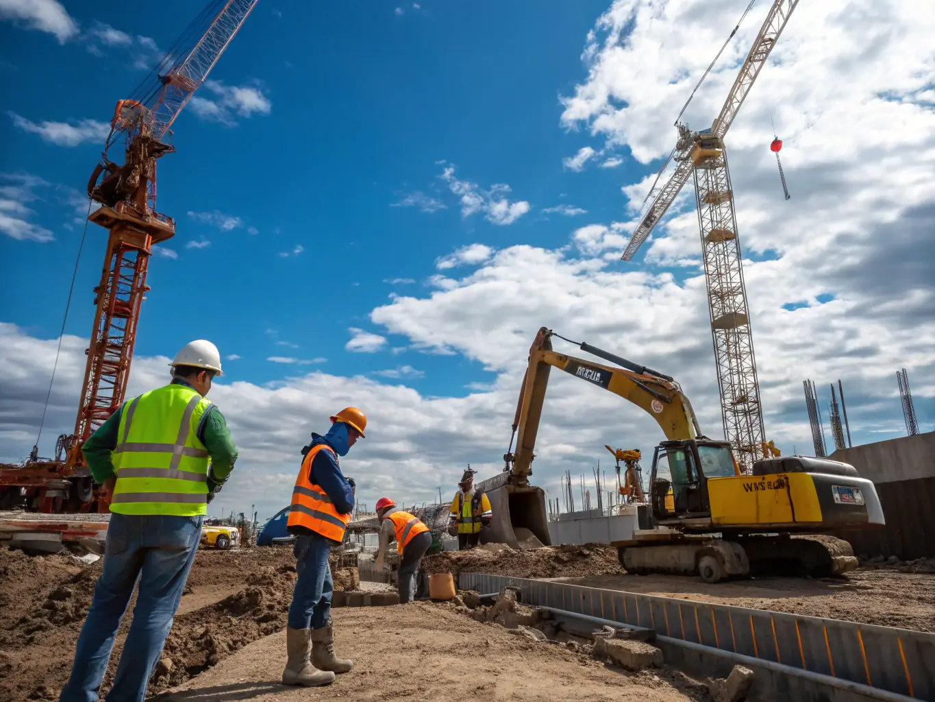 A photograph of a construction site with heavy machinery, tools, and materials, highlighting the types of equipment often covered by inland marine insurance.